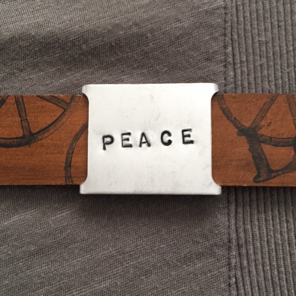 Handmade Leather & Metal Bracelet cuff PEACE New